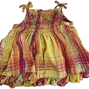 George Baby Girl Dress Plaid Smocked Yellow Orange 0-3M Newborn